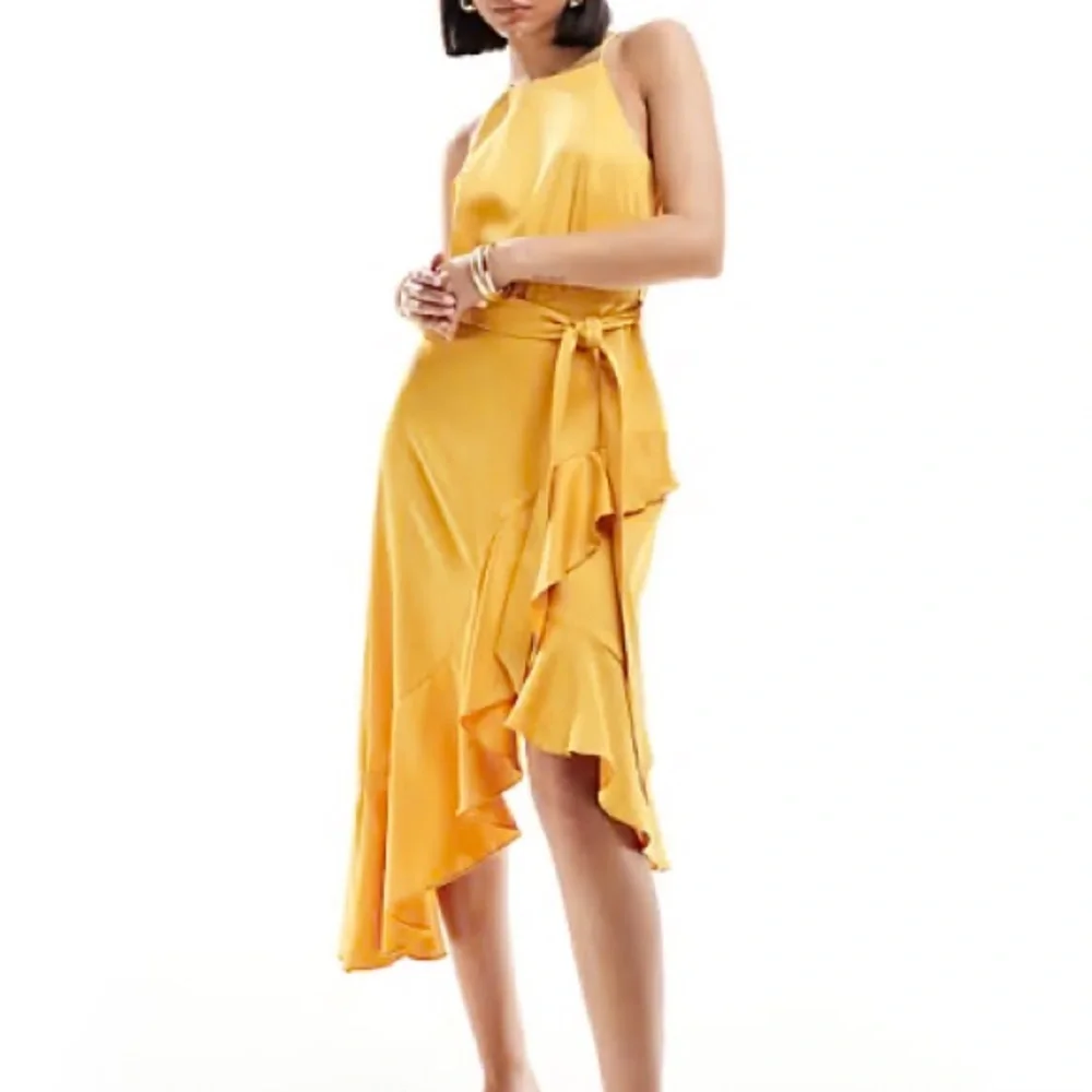 Gold Asymmetrical Ruffled Halter Sundress -Stylecheat ASOS - Picture 1 of 5